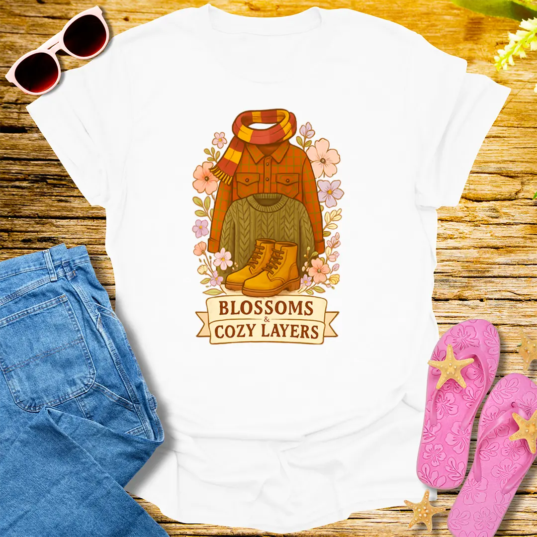 Blossoms & Cozy Layers T-Shirt - White