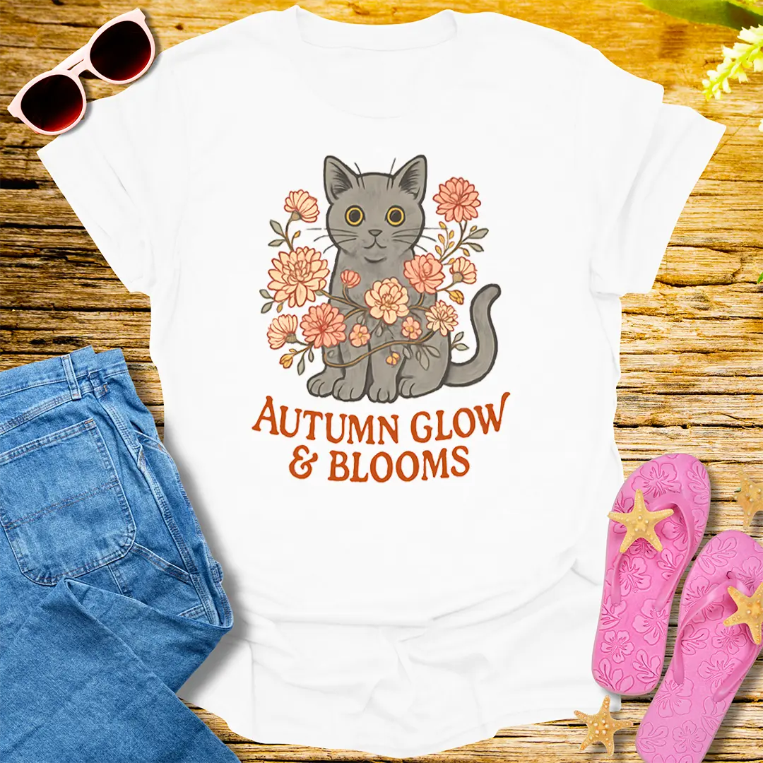Autumn Glow Cat T-Shirt - White