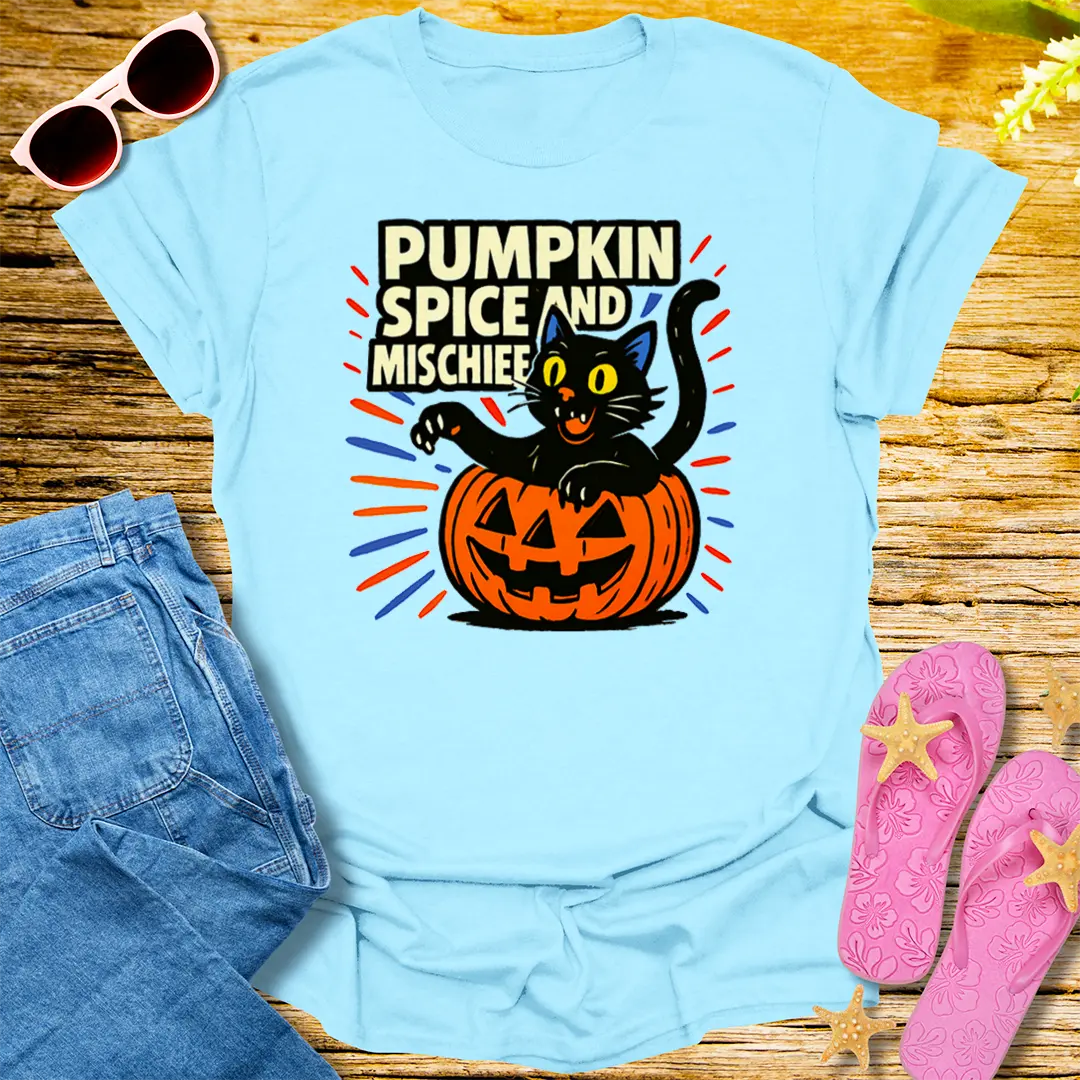 Pumpkin Spice and Mischief T-Shirt - Light Blue