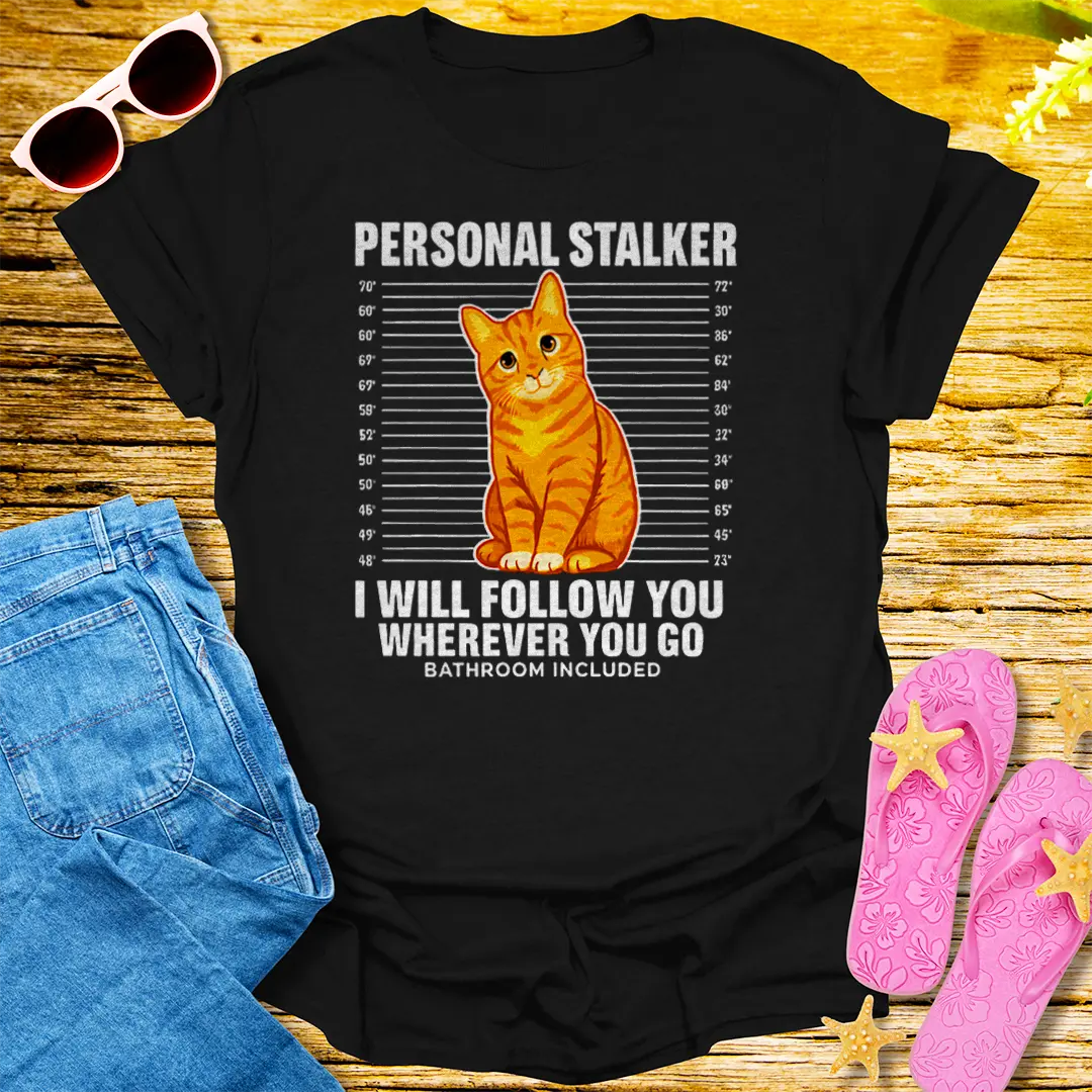 Personal Stalker Cat T-Shirt - Black
