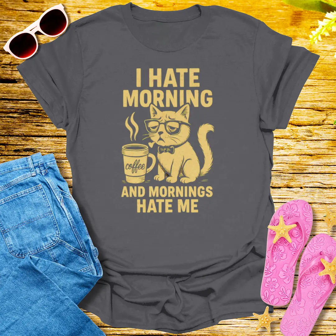 Grumpy Cat Morning Mood T-Shirt - Charcoal