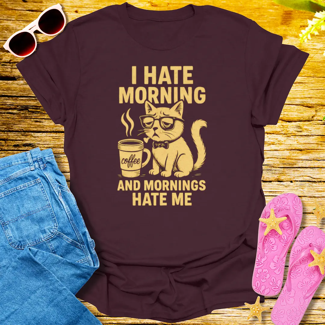 Grumpy Cat Morning Mood T-Shirt - Dark Chocolate