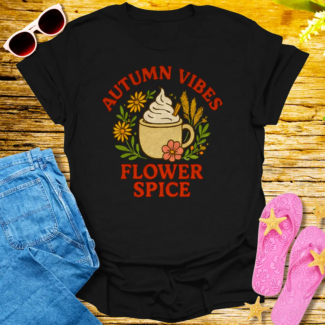 Autumn Vibes Flower Spice T-Shirt - Black