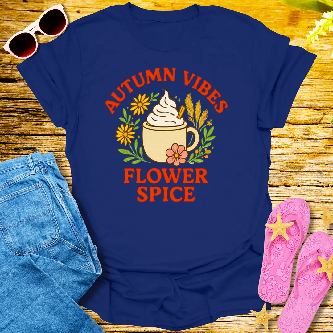 Autumn Vibes Flower Spice T-Shirt - Navy