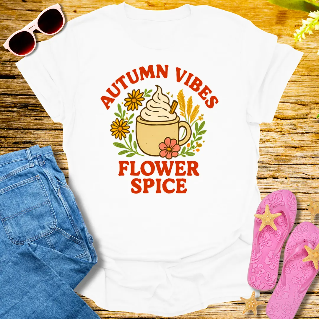 Autumn Vibes Flower Spice T-Shirt - White
