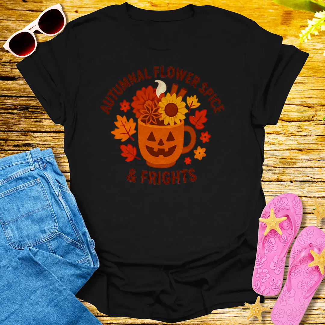 Autumnal Flower Spice & Frights T-Shirt - Black