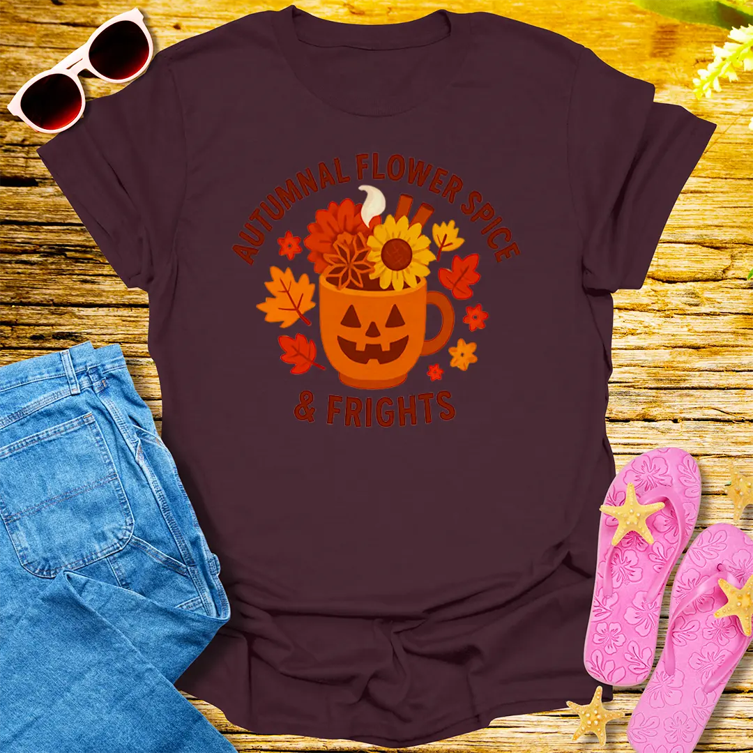 Autumnal Flower Spice & Frights T-Shirt - Dark Chocolate
