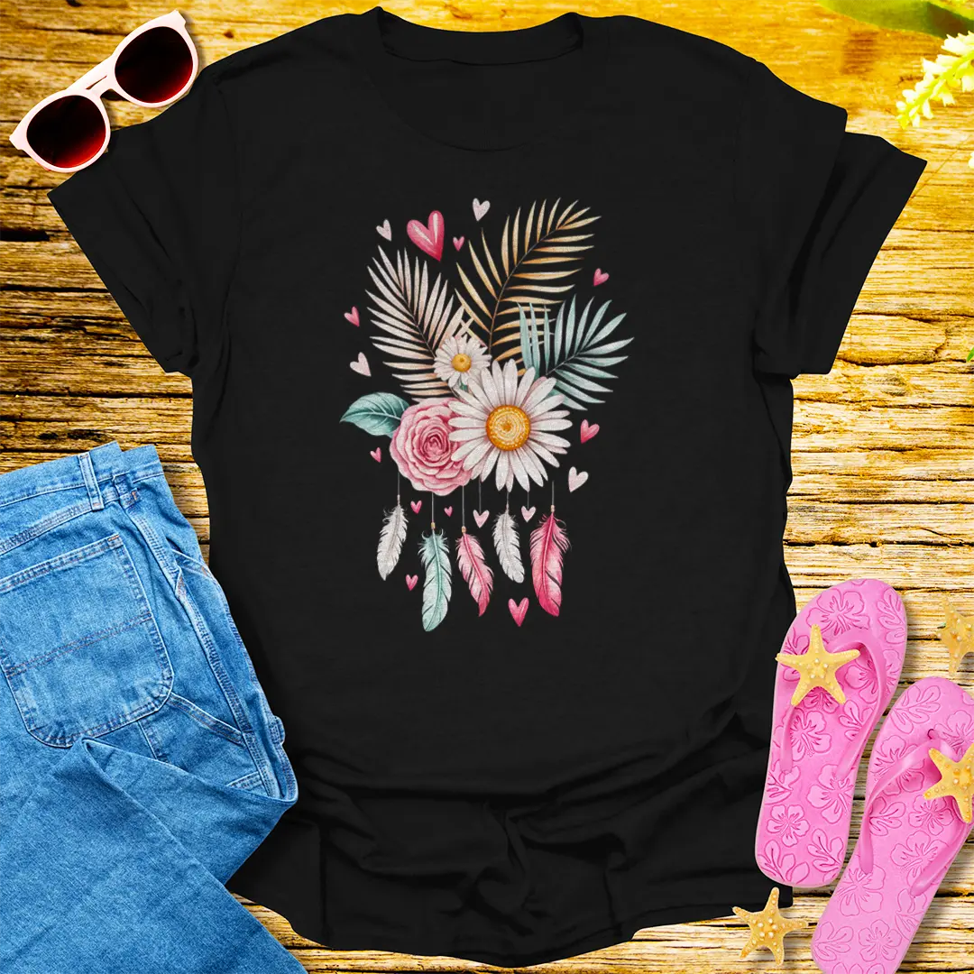 Boho Bloom Dreamcatcher T-Shirt - Black