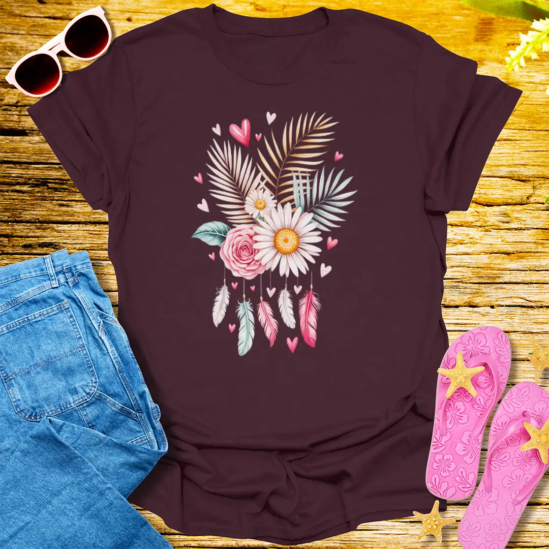 Boho Bloom Dreamcatcher T-Shirt - Dark Chocolate