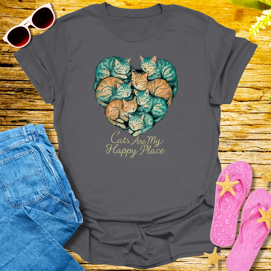 Cats Are My Happy Place T-Shirt - Charcoal
