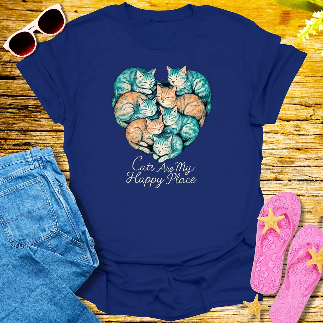 Cats Are My Happy Place T-Shirt - Navy
