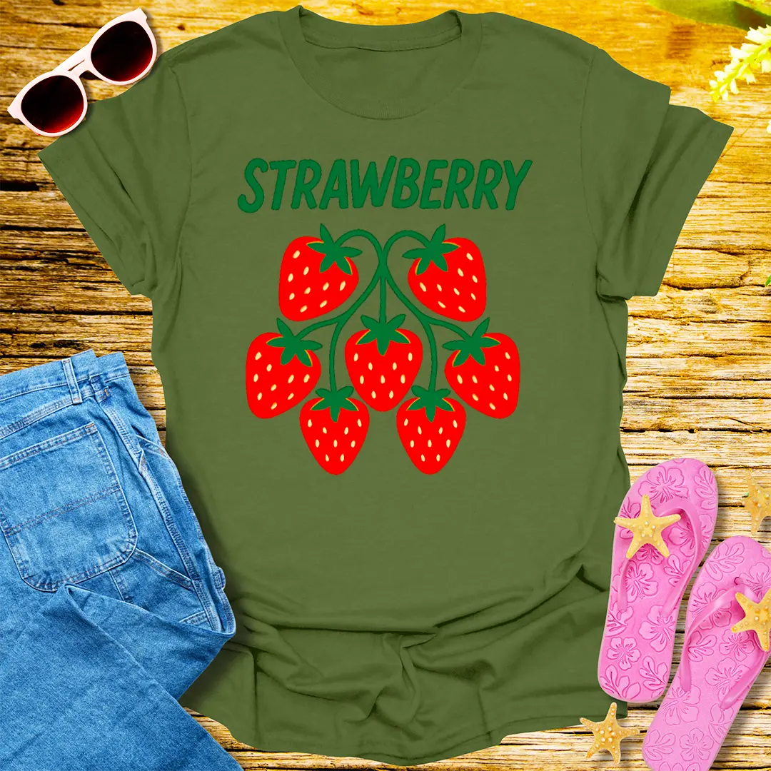Sweet Strawberry Vibes T-Shirt - Military Green