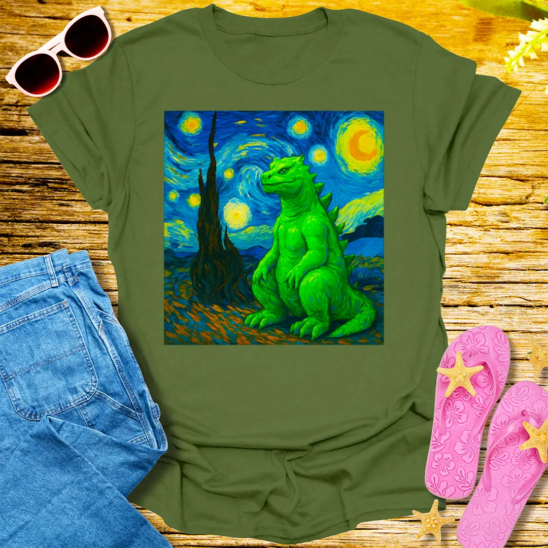 Starry Night Kaiju T-Shirt - Military Green