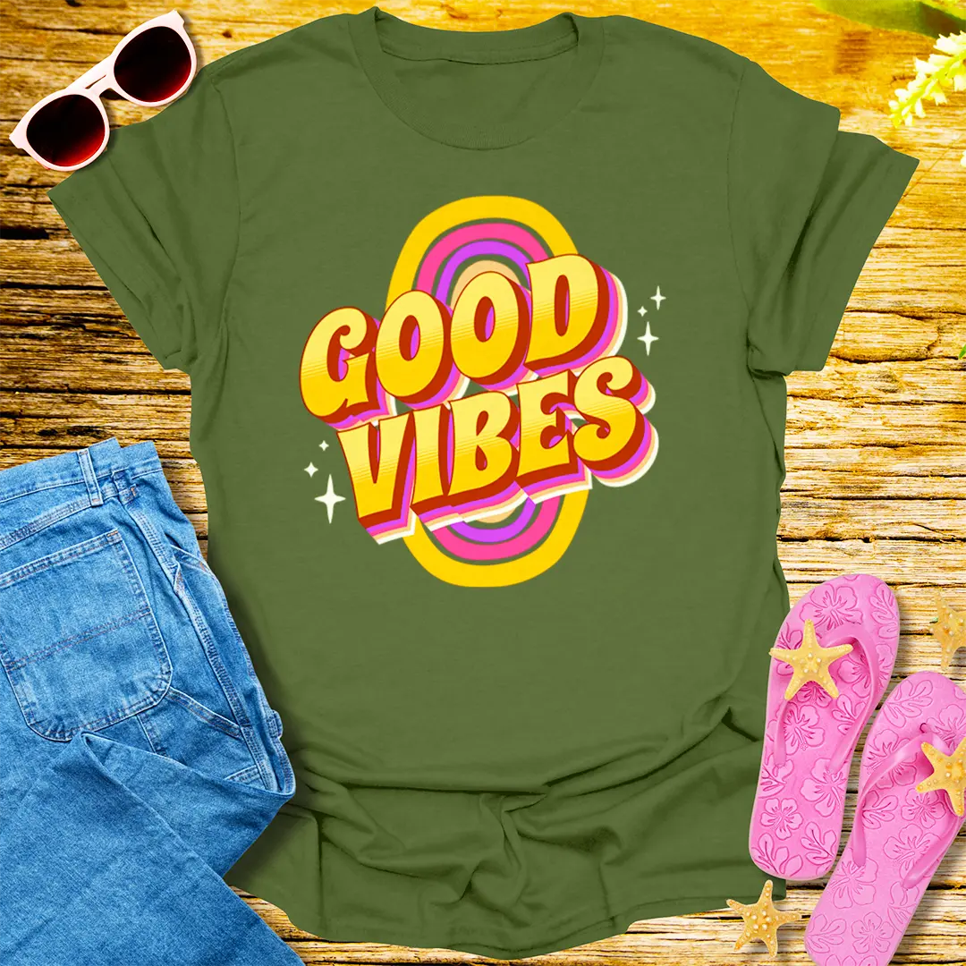 Retro Good Vibes T-Shirt - Military Green