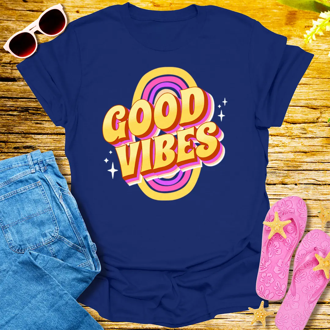 Retro Good Vibes T-Shirt - Navy