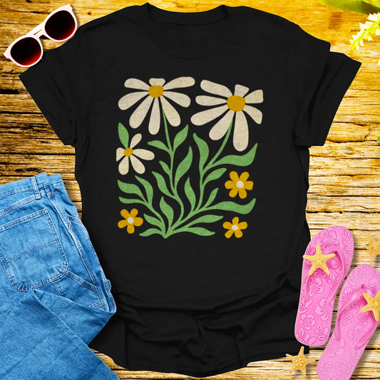 Retro Daisy Bloom T-Shirt - Black