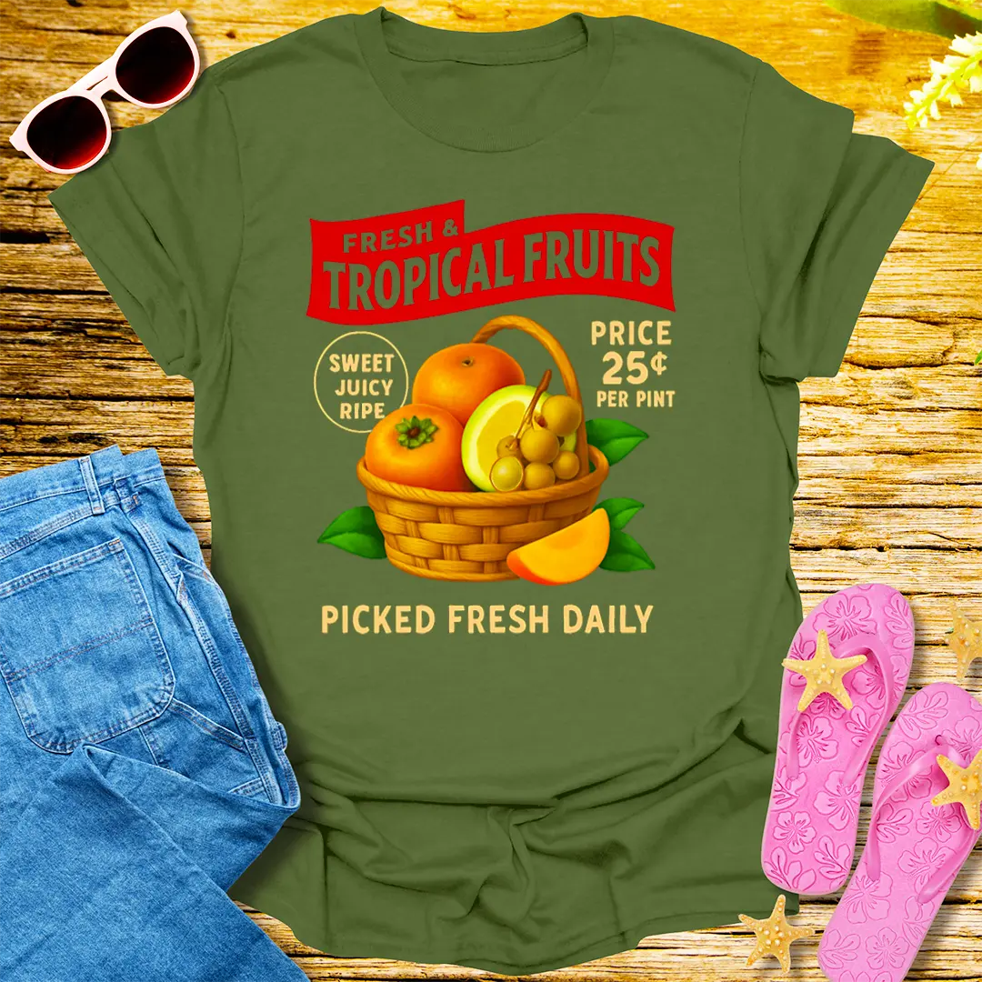 Tropical Fruit Market T-Shirt - Military Green