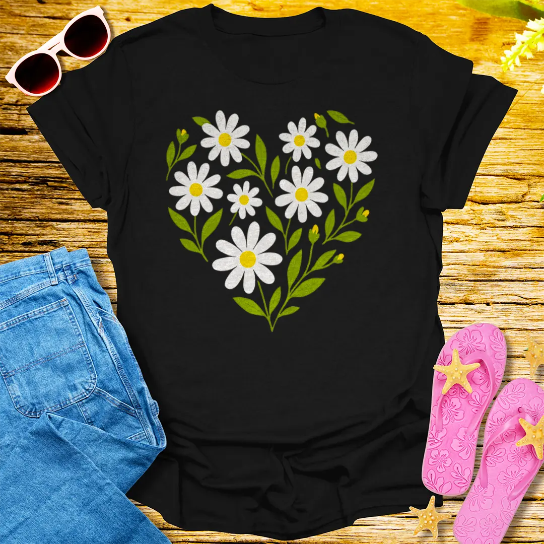 Heart of Daisies T-Shirt - Black