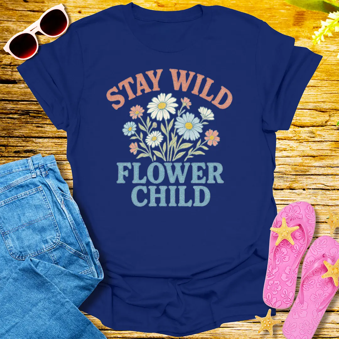 Stay Wild Flower Child T-Shirt - Navy