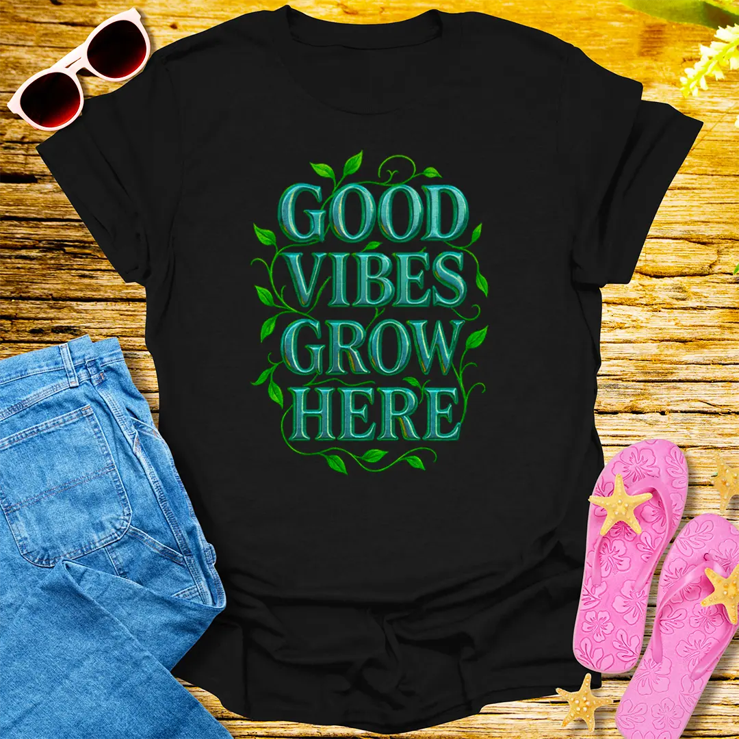 Good Vibes Grow Here T-Shirt - Black