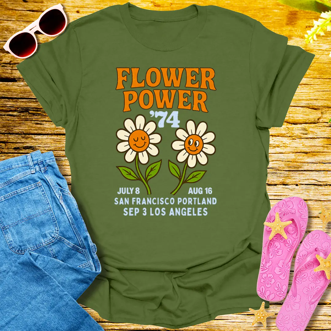 Flower Power '74 T-Shirt - Military Green