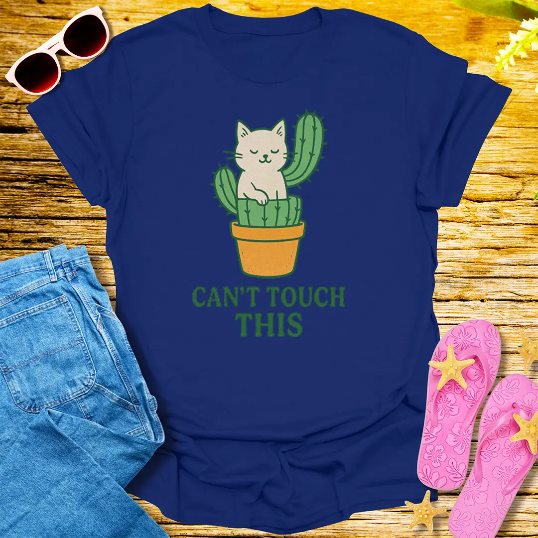 Can't Touch This Cat Cactus T-Shirt - Navy