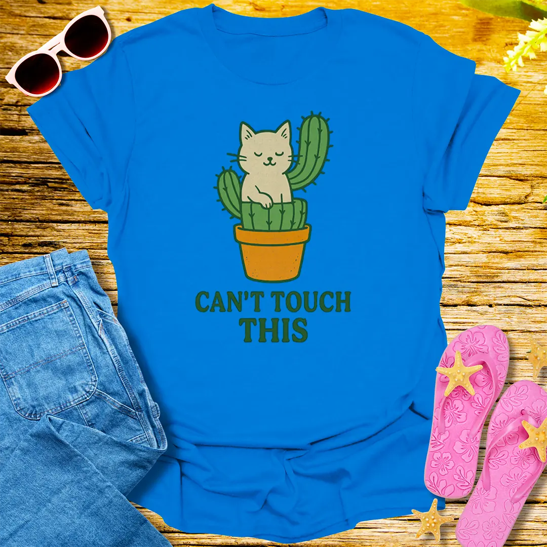 Can't Touch This Cat Cactus T-Shirt - Royal