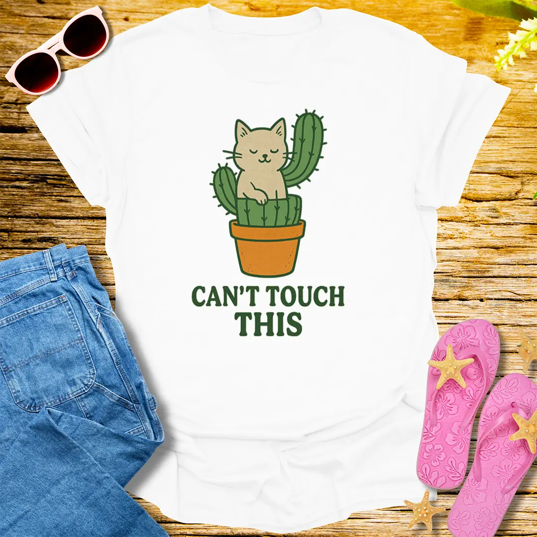 Can't Touch This Cat Cactus T-Shirt - White