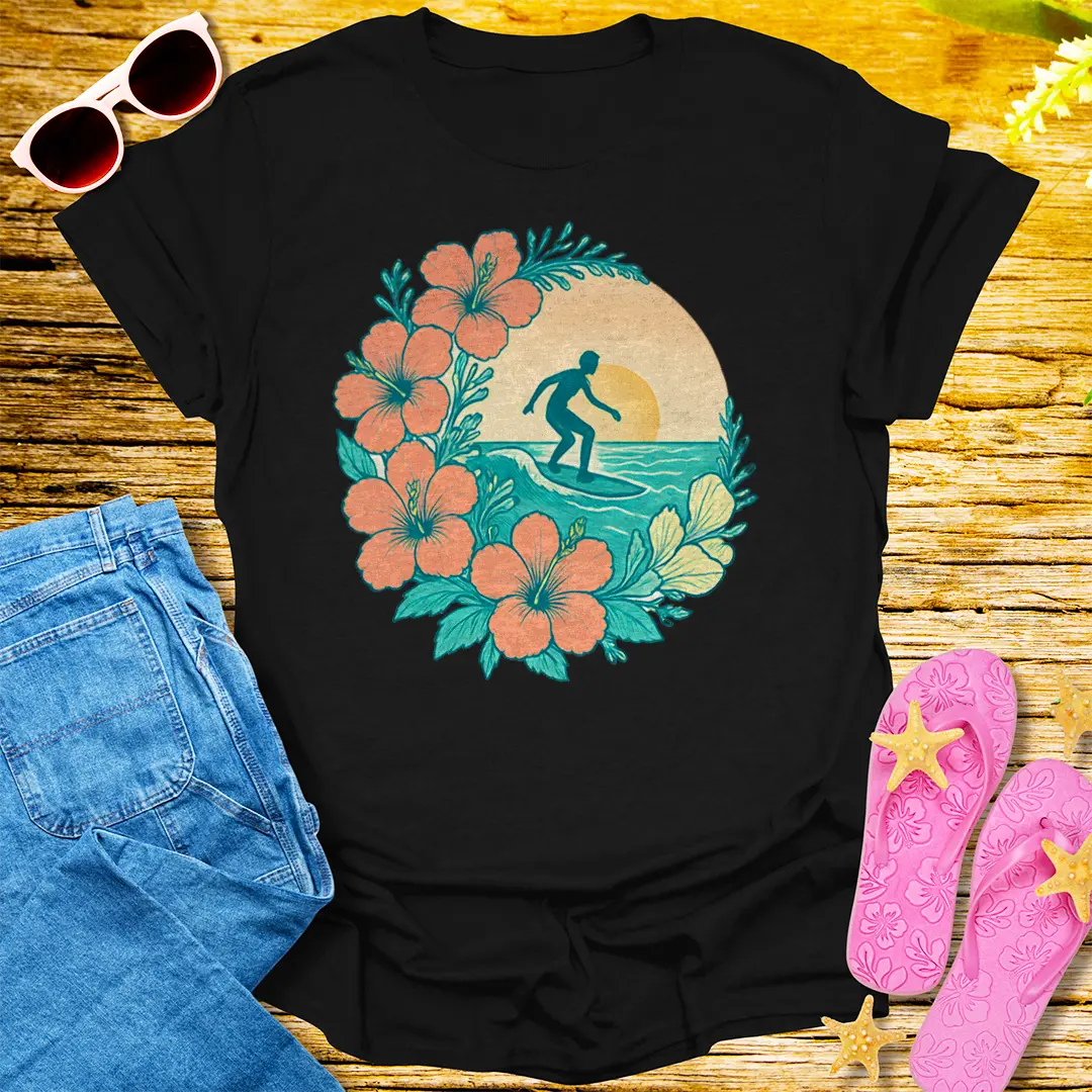 Sunset Surfer Bloom T-Shirt - Black
