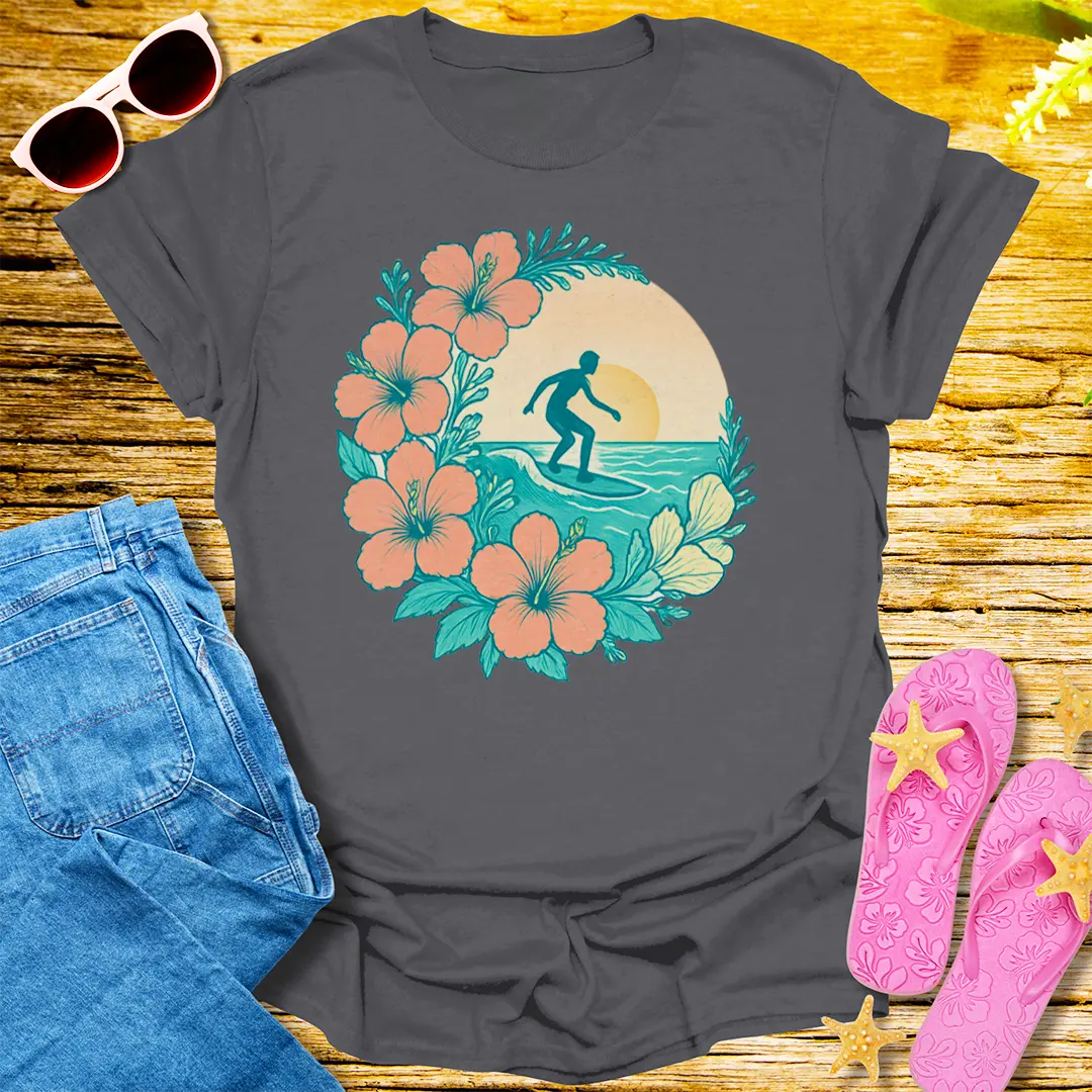 Sunset Surfer Bloom T-Shirt - Charcoal
