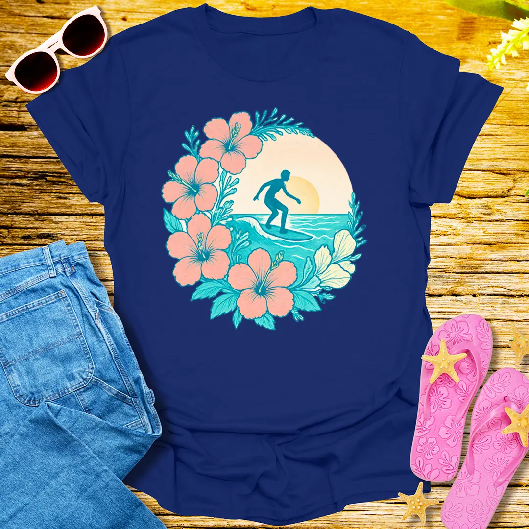 Sunset Surfer Bloom T-Shirt - Navy