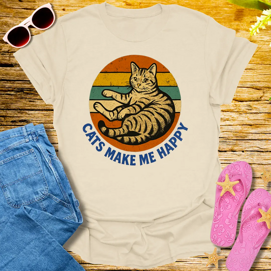 Cats Make Me Happy T-Shirt - Natural