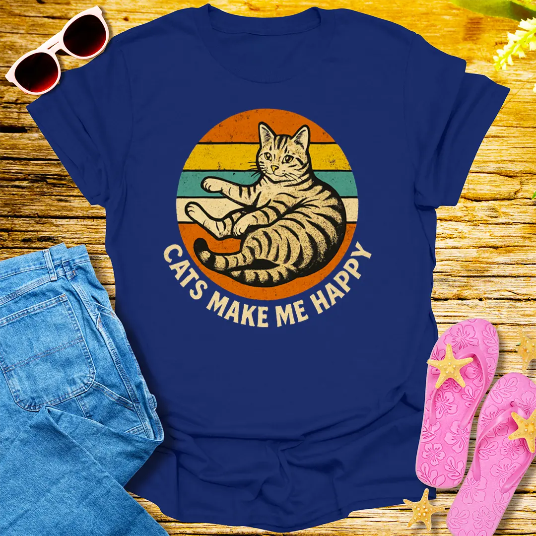 Cats Make Me Happy T-Shirt - Navy