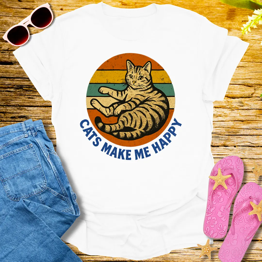 Cats Make Me Happy T-Shirt - White