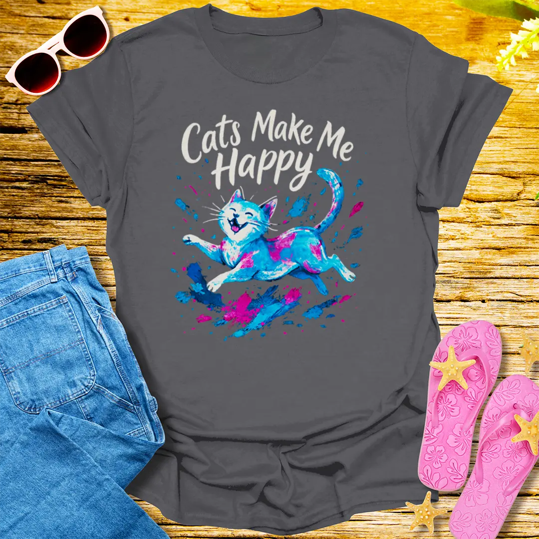 Cats Make Me Happy T-Shirt - Charcoal