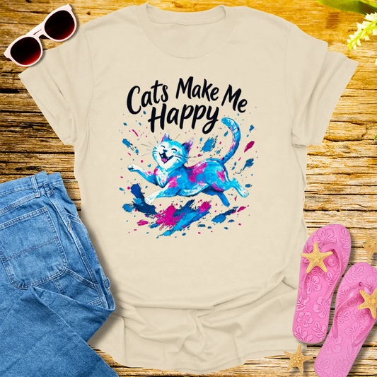 Cats Make Me Happy T-Shirt - Natural