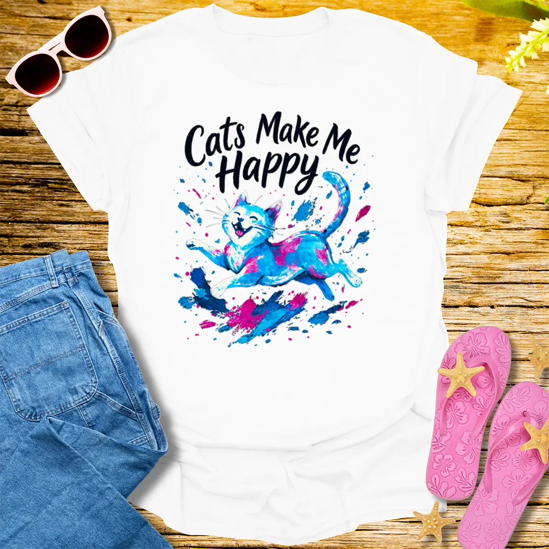 Cats Make Me Happy T-Shirt - White