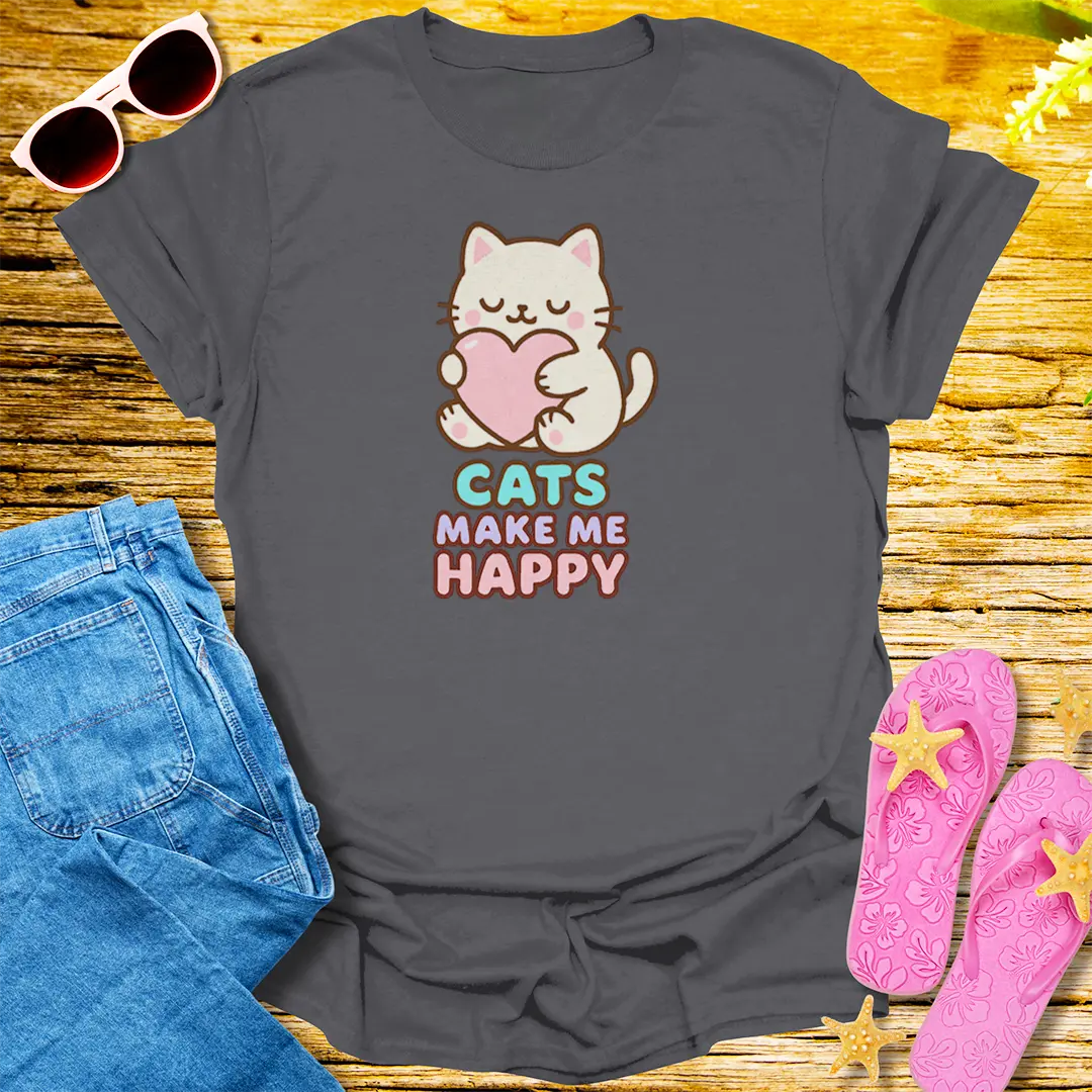 Cats Make Me Happy T-Shirt - Charcoal