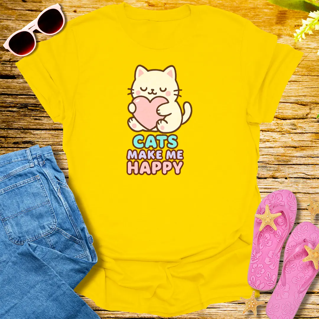 Cats Make Me Happy T-Shirt - Daisy