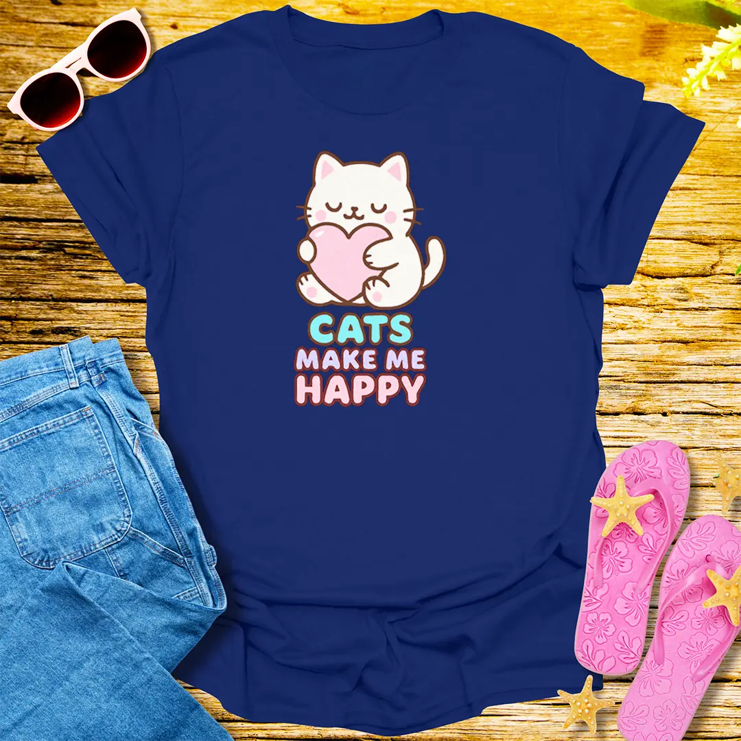 Cats Make Me Happy T-Shirt - Navy