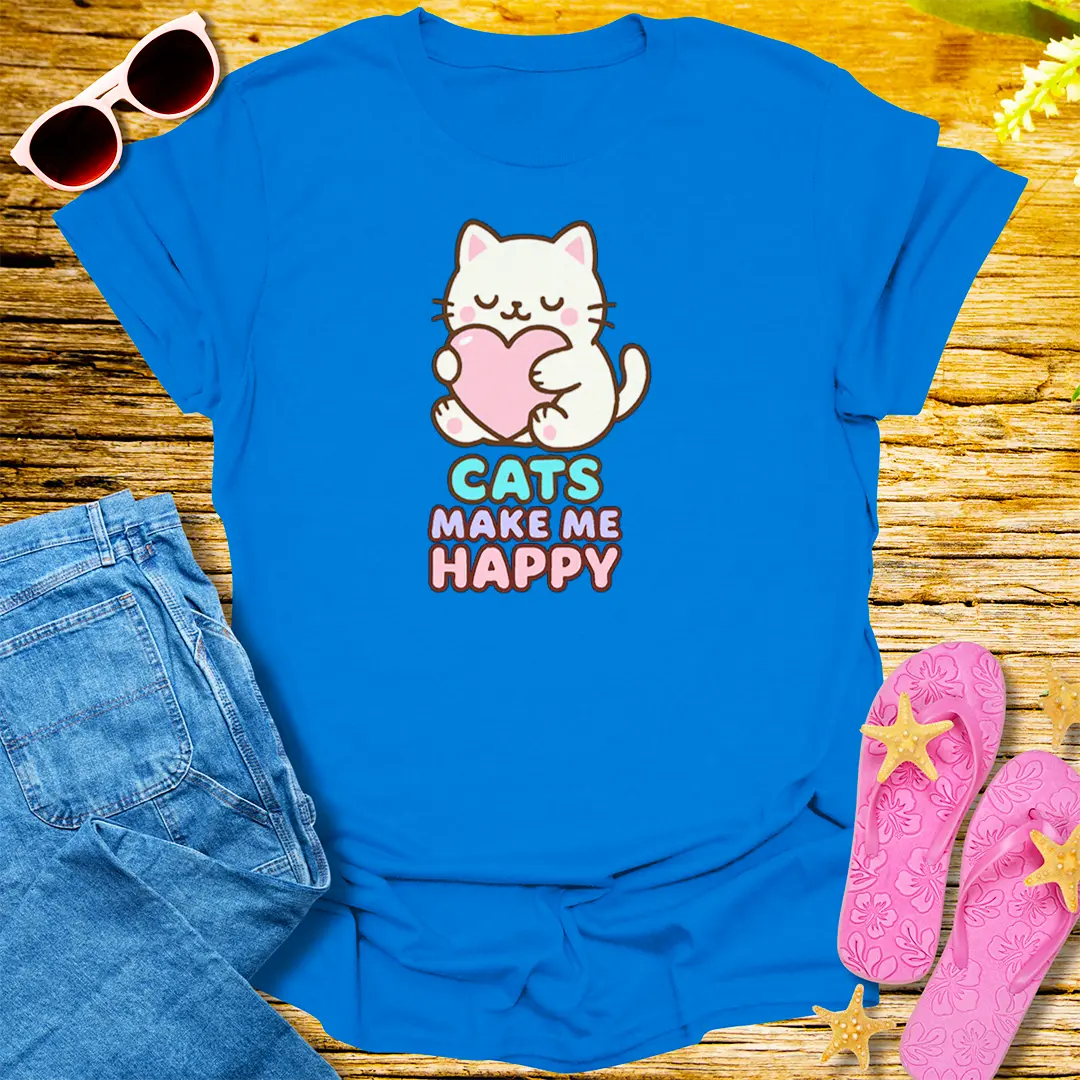 Cats Make Me Happy T-Shirt - Royal