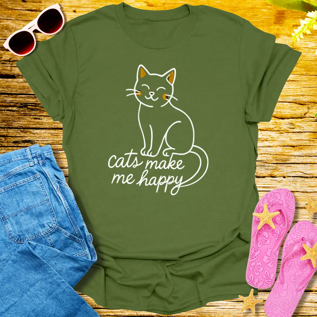 Cats Make Me Happy T-Shirt - Military Green