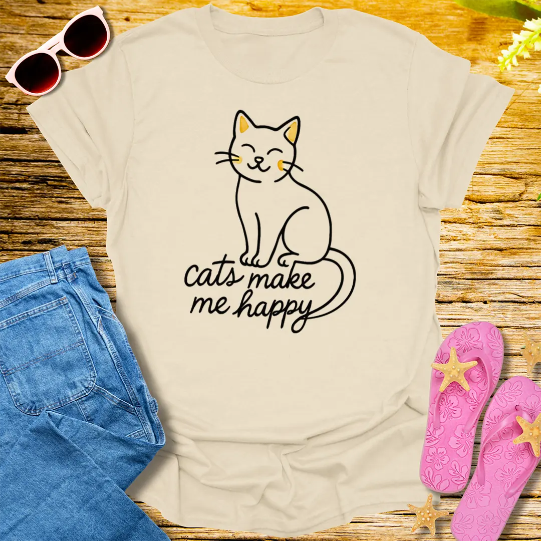 Cats Make Me Happy T-Shirt - Natural