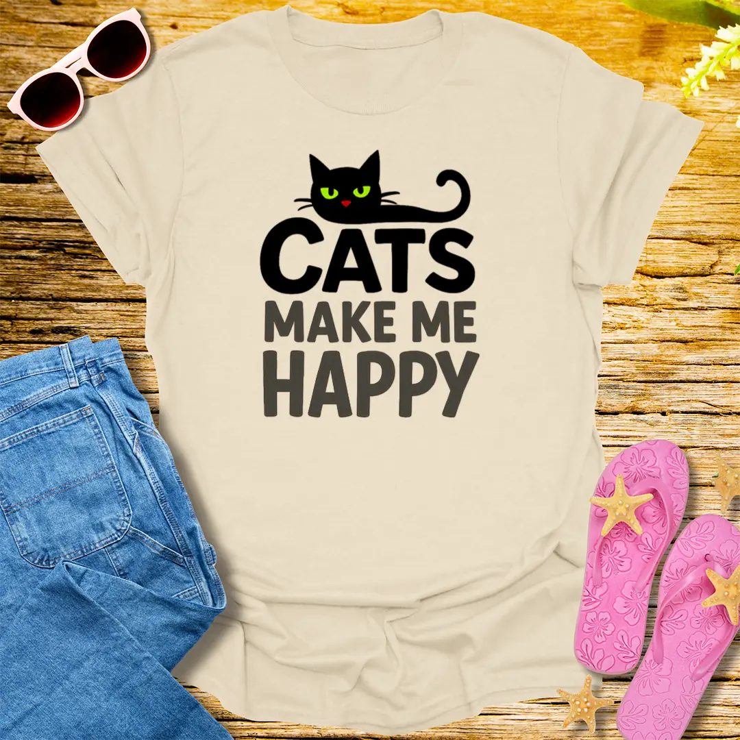 Cats Make Me Happy T-Shirt - Natural