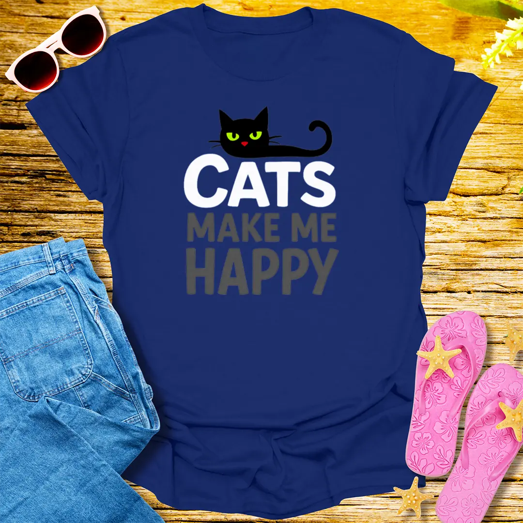 Cats Make Me Happy T-Shirt - Navy