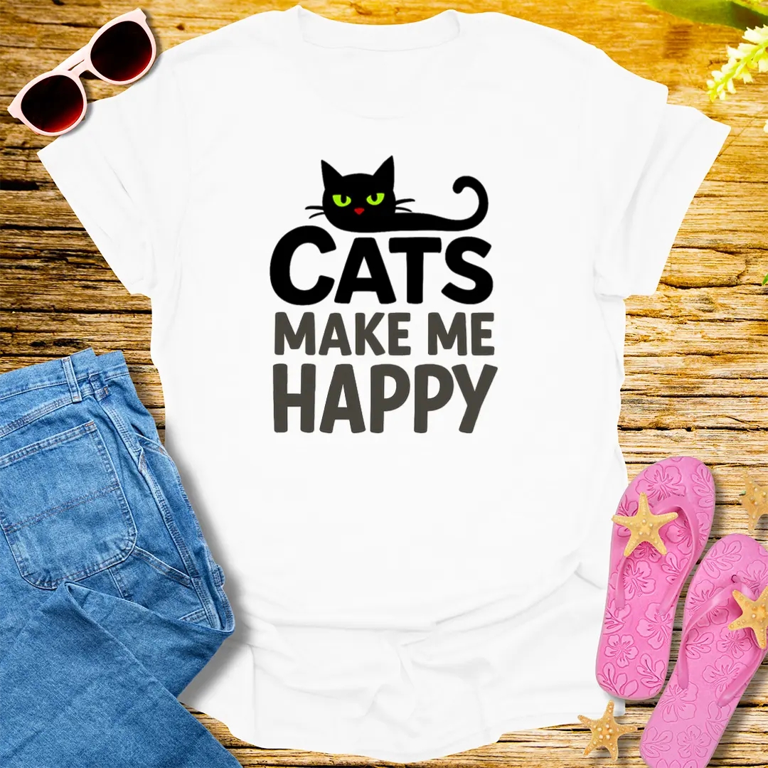 Cats Make Me Happy T-Shirt - White