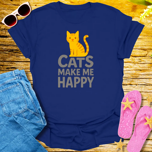 Cats Make Me Happy T-Shirt - Navy