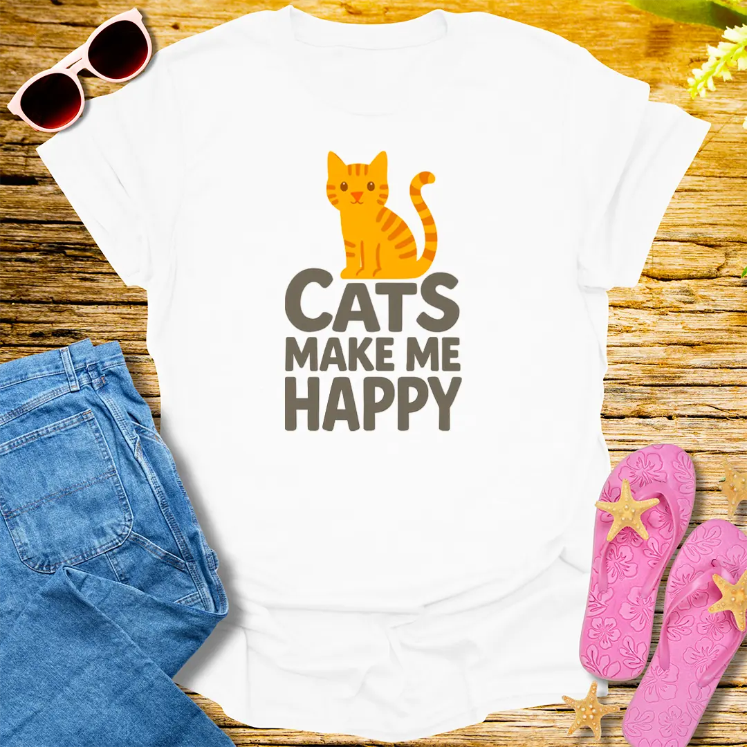 Cats Make Me Happy T-Shirt - White