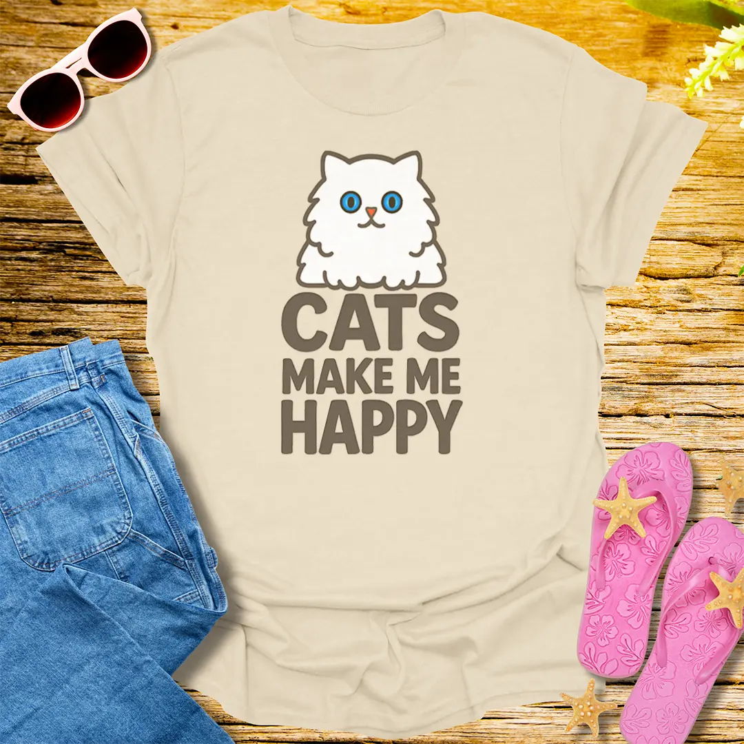 Cats Make Me Happy T-Shirt - Natural
