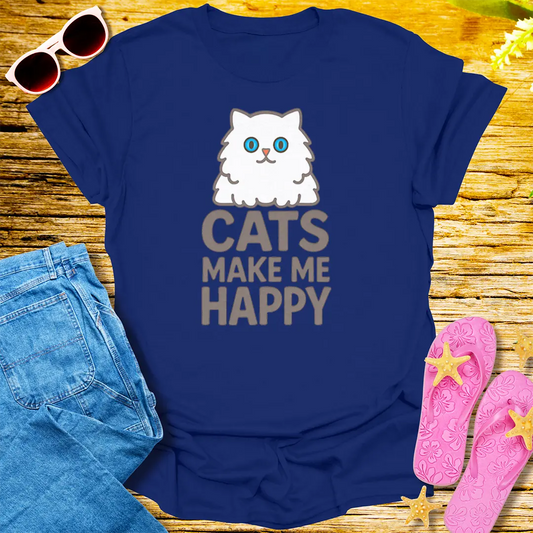 Cats Make Me Happy T-Shirt - Navy